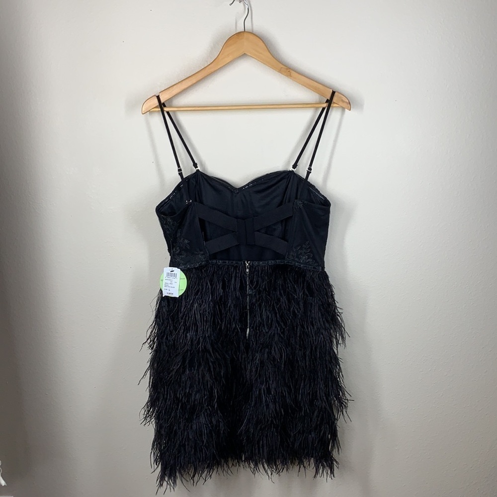 Windsor black ostrich spaghetti strap feather mini dress size large NWT - Picture 7 of 12